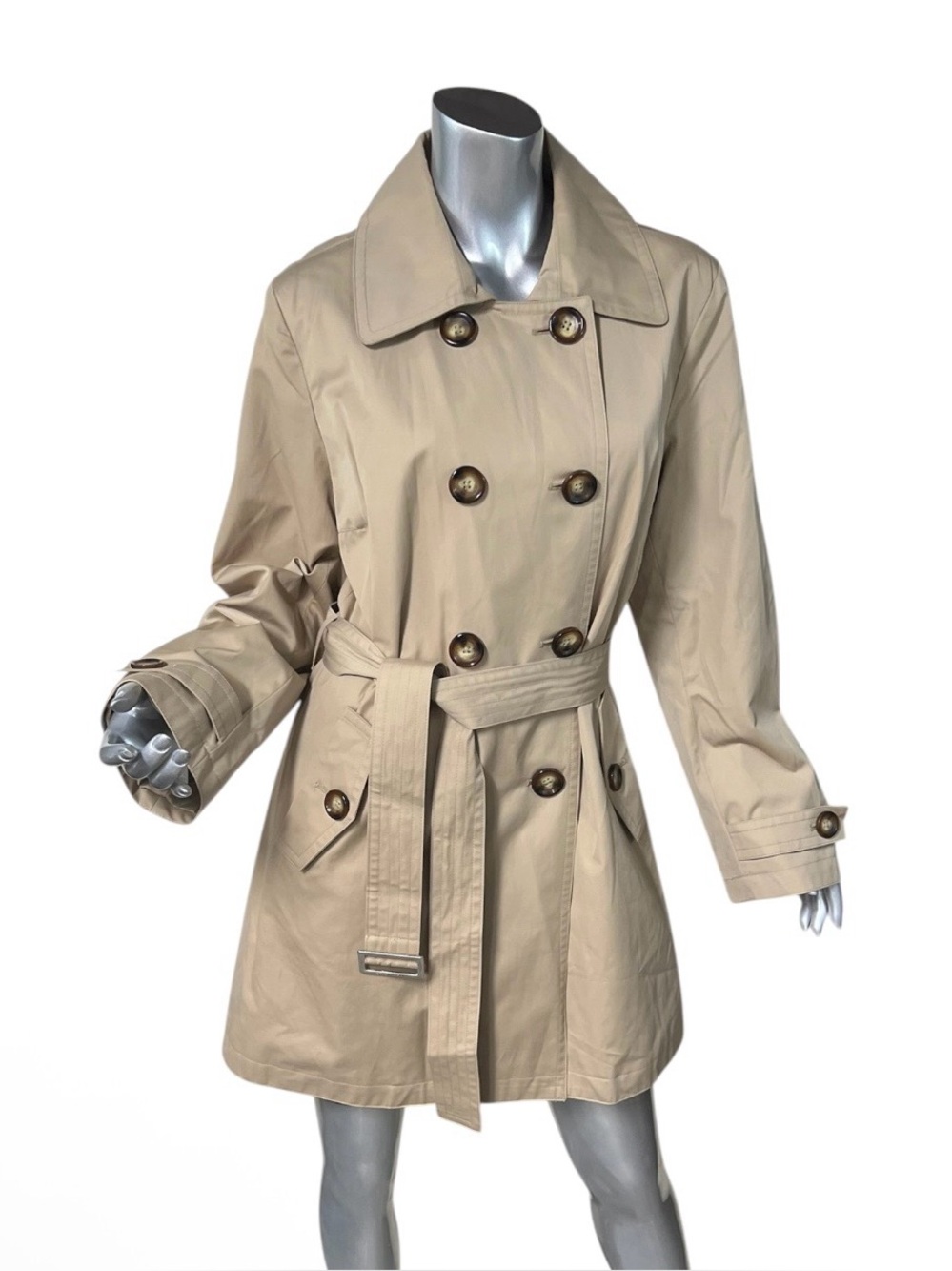 London Fog Women’s Large Beige Double Breasted Trench Coat Lined Jacket Belt